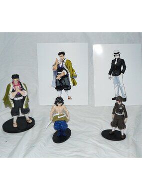 Demon Slayer Figure Lot - Inosuke Tanjiro Muzan Gyomei + 8x10 prints